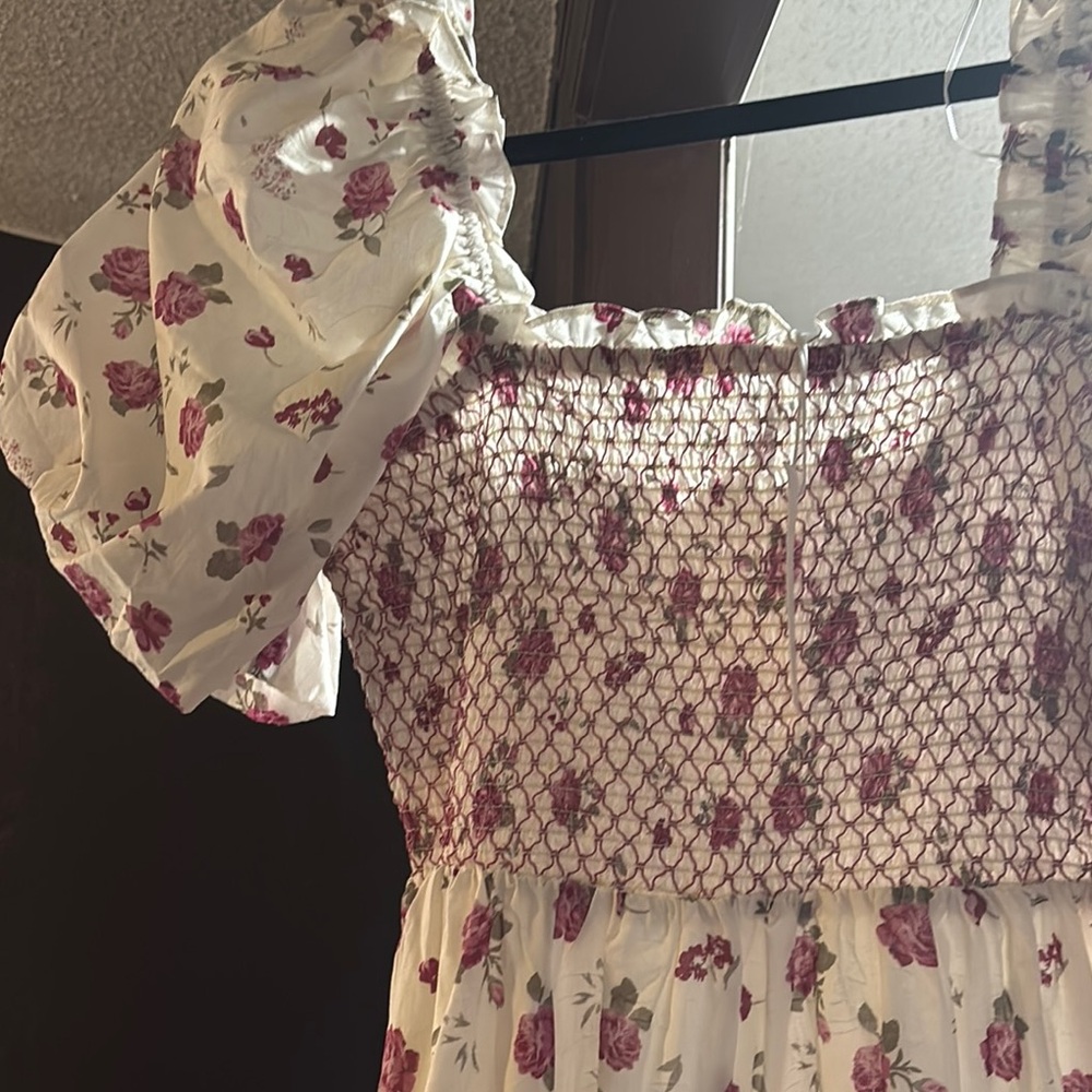 Floral Midi Dress with Puff Sleeves